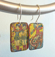 Load image into Gallery viewer, Angels & Tiger Enamel Earrings, Vintage Japanese Matchbook Art Earrings
