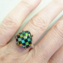 Load image into Gallery viewer, Checkmate Ring, Aurora Opal and Onyx Checkerboard Ring, Size 7