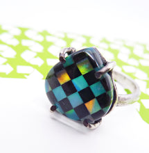 Load image into Gallery viewer, Checkmate Ring, Aurora Opal and Onyx Checkerboard Ring, Size 7