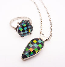 Load image into Gallery viewer, Checkmate Necklace, Aurora Opal and Onyx Checkerboard Pendant