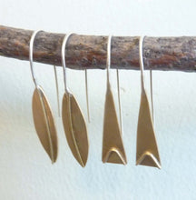 Load image into Gallery viewer, Brass Mountain Triangle Earrings, Sterling Silver Wires