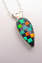 Load image into Gallery viewer, Checkmate Necklace, Aurora Opal and Onyx Checkerboard Pendant