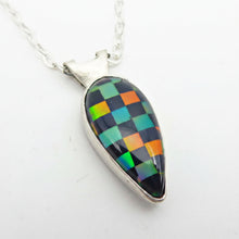 Load image into Gallery viewer, Checkmate Necklace, Aurora Opal and Onyx Checkerboard Pendant