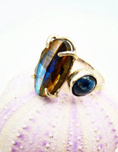 Load image into Gallery viewer, Adjustable Labradorite and Kyanite Ring, OOAK