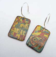 Load image into Gallery viewer, Angels & Tiger Enamel Earrings, Vintage Japanese Matchbook Art Earrings