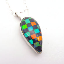 Load image into Gallery viewer, Checkmate Necklace, Aurora Opal and Onyx Checkerboard Pendant