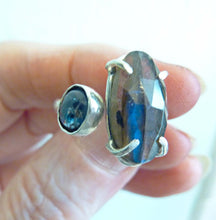 Load image into Gallery viewer, Adjustable Labradorite and Kyanite Ring, OOAK