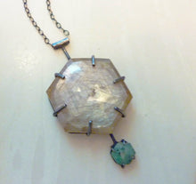 Load image into Gallery viewer, emerald and sapphire rosecut hexagon pendant