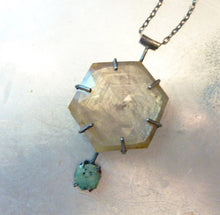 Load image into Gallery viewer, Champaign Sapphire and Emerald Hexagon Pendant