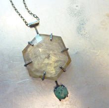Load image into Gallery viewer, Champaign Sapphire and Emerald Hexagon Pendant