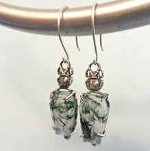 Load image into Gallery viewer, Moss Agate Scarab Sarcophagus Earrings