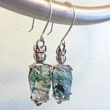 Load image into Gallery viewer, Moss Agate Scarab Sarcophagus Earrings
