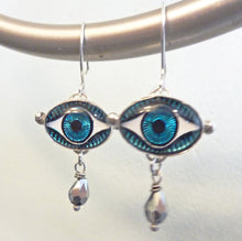 Load image into Gallery viewer, Blue Evil Eye Earrings with Crystal Teardrops