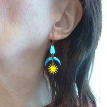 Load image into Gallery viewer, Sun Moon Droplet Enamel Earrings