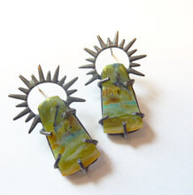 Load image into Gallery viewer, Sunrise Earrings, Opalized Petrified Wood Stones