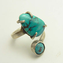 Load image into Gallery viewer, Adjustable Double Turquoise and Sterling Silver Ring