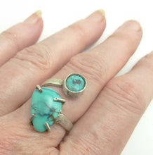 Load image into Gallery viewer, Adjustable Double Turquoise and Sterling Silver Ring