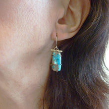 Load image into Gallery viewer, Turquoise and Pyrite Twig Earrings