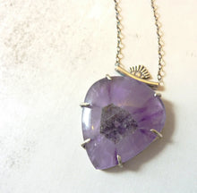 Load image into Gallery viewer, Trapiche Amethyst Eye Crystal Pendant, Prong Set Sterling Silver, Purple Stone, OOAK