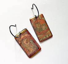 Load image into Gallery viewer, Feline Enamel Earrings, Vintage Japanese Matchbook Cat Art Earrings