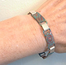 Load image into Gallery viewer, Swirl and Feather Enamel and Sterling Silver Link Bracelet