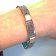 Load image into Gallery viewer, Swirl and Feather Enamel and Sterling Silver Link Bracelet