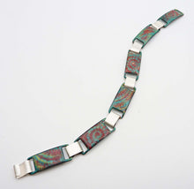 Load image into Gallery viewer, Swirl and Feather Enamel and Sterling Silver Link Bracelet