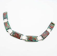 Load image into Gallery viewer, Swirl and Feather Enamel and Sterling Silver Link Bracelet