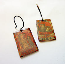 Load image into Gallery viewer, Feline Enamel Earrings, Vintage Japanese Matchbook Cat Art Earrings