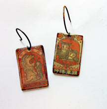 Load image into Gallery viewer, Feline Enamel Earrings, Vintage Japanese Matchbook Cat Art Earrings
