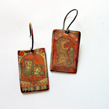 Load image into Gallery viewer, Feline Enamel Earrings, Vintage Japanese Matchbook Cat Art Earrings