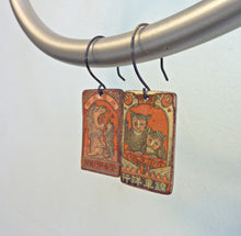 Load image into Gallery viewer, Feline Enamel Earrings, Vintage Japanese Matchbook Cat Art Earrings