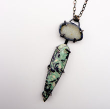Load image into Gallery viewer, Moroccan Azrou Plume Agate and Onyx Druzy Necklace