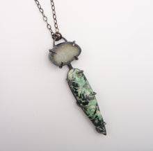 Load image into Gallery viewer, Moroccan Azrou Plume Agate and Onyx Druzy Necklace