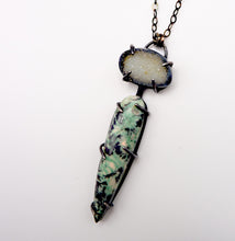 Load image into Gallery viewer, Moroccan Azrou Plume Agate and Onyx Druzy Necklace