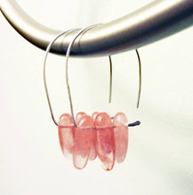 Load image into Gallery viewer, Cerise Earrings, Cherry Quartz Nuggets, Hammered Sterling Silver Hoops