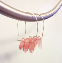 Load image into Gallery viewer, Cerise Earrings, Cherry Quartz Nuggets, Hammered Sterling Silver Hoops