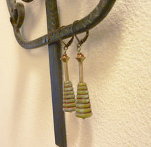 Load image into Gallery viewer, Carnelian Beehive Earrings, Czech Picasso Glass Beads, Art Deco