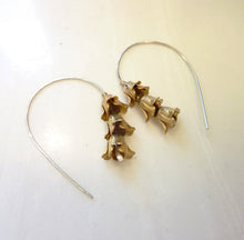 Load image into Gallery viewer, Bellflower Hoop Earrings, Vintage Brass End Caps
