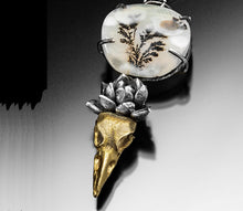 Load image into Gallery viewer, Raven Flower Necklace, Bird Skull, Dendrite Agate