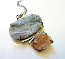 Load image into Gallery viewer, Double Druzy, Chalcedony Concha Agate Druzy, Orange Sun Druzy Quartz, Desert Sands Necklace