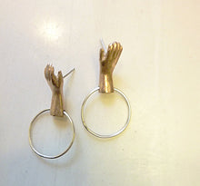 Load image into Gallery viewer, Doll Hand Hoop Earrings, Bronze or Sterling Silver