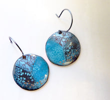 Load image into Gallery viewer, Triplex Black and Blue Floral Enamel Earrings,OOAK