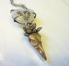 Load image into Gallery viewer, Raven Flower Necklace, Bird Skull, Dendrite Agate