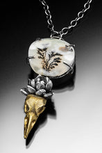 Load image into Gallery viewer, Raven Flower Necklace, Bird Skull, Dendrite Agate