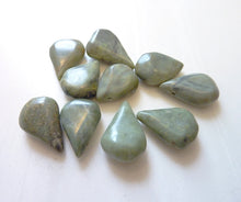 Load image into Gallery viewer, Green Jasper Flat Teardrop Beads, Side Drilled, Olive Green, Lots of 10 Loose Beads