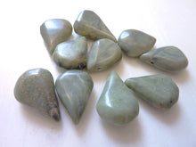 Load image into Gallery viewer, Green Jasper Flat Teardrop Beads, Side Drilled, Olive Green, Lots of 10 Loose Beads