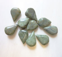 Load image into Gallery viewer, Green Jasper Flat Teardrop Beads, Side Drilled, Olive Green, Lots of 10 Loose Beads