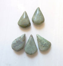 Load image into Gallery viewer, Green Jasper Flat Teardrop Beads, Side Drilled, Olive Green, Lots of 10 Loose Beads