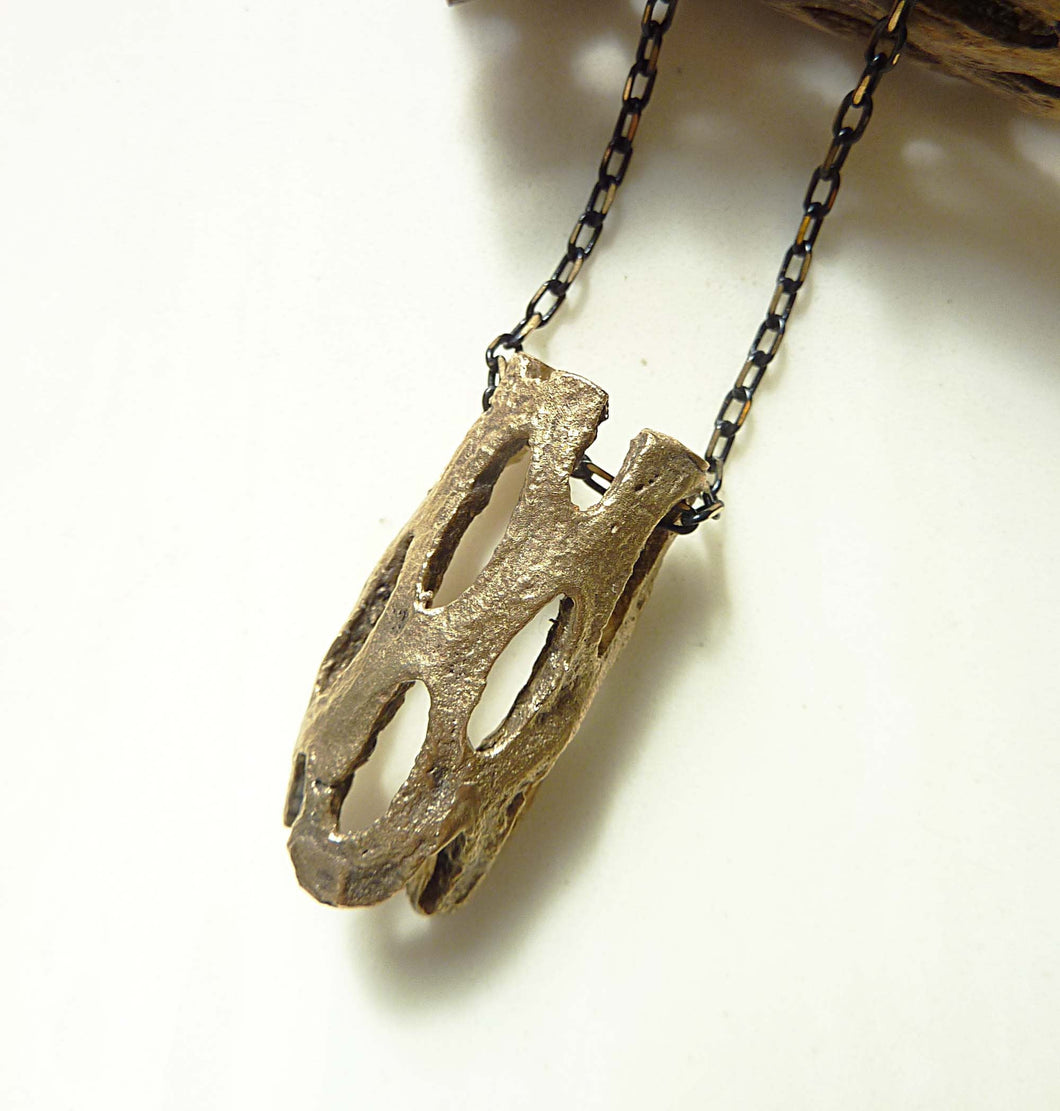Gio Cholla Pendant, Bronze or Sterling Silver, Cactus Wood Necklace
